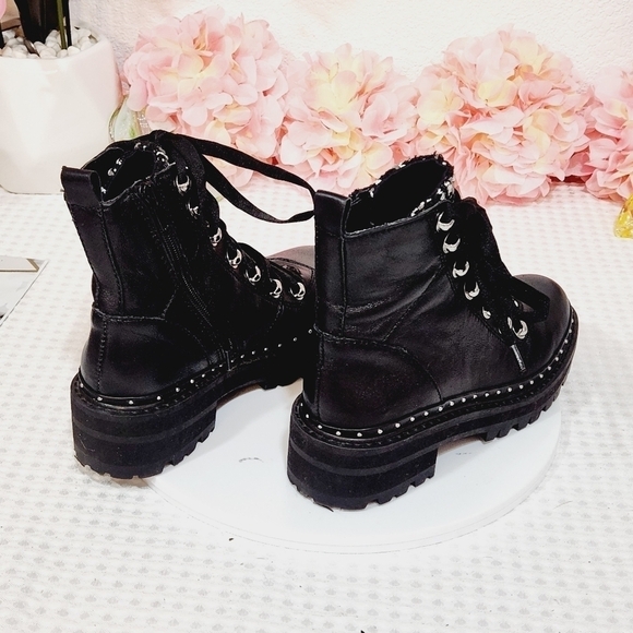 STEVE MADDEN Black Rainier Leather & Tweed Moto Combat Boots Size 5.5M - Picture 4 of 10